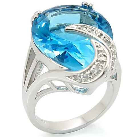 0W343 - Brass Ring Rhodium Women Synthetic Sea Blue