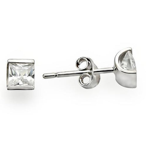 0W388 - 925 Sterling Silver Earrings Rhodium Women AAA Grade CZ Clear