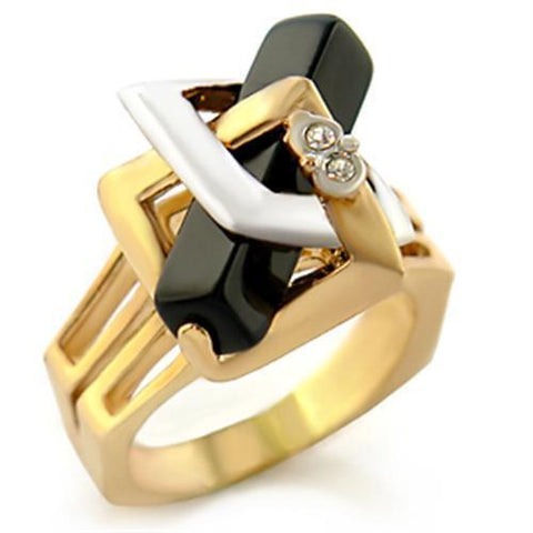 10108 - Brass Ring Gold+Rhodium Women Semi-Precious Jet