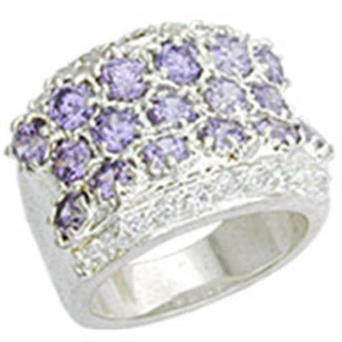 12507 - 925 Sterling Silver Ring High-Polished Women AAA Grade CZ Light Amethyst