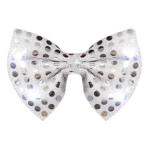 Silver Sequin Bow Tie with White LED Lights
