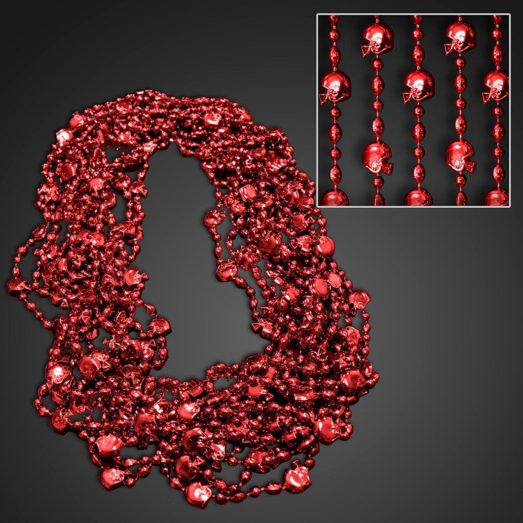 Football Helmet Bead Necklaces Non Metallic Red Pack of 12