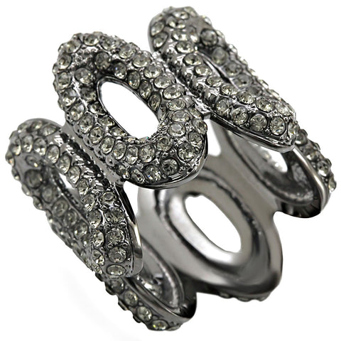 1W033 - Brass Ring Ruthenium Women Top Grade Crystal Black Diamond