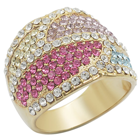 1W053 - Gold Brass Ring with Top Grade Crystal  in Multi Color