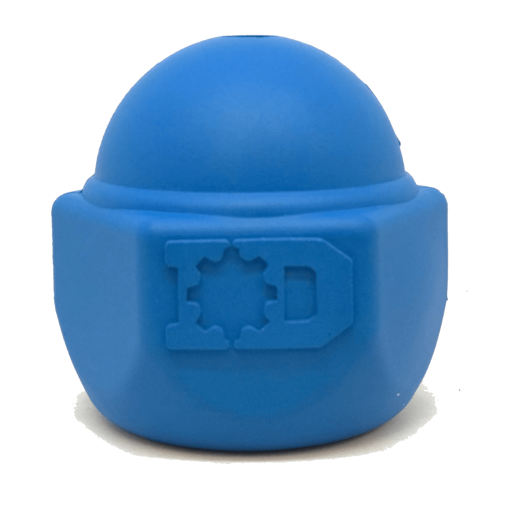 ID Cap Nut Ultra-Durable Rubber Chew Toy and Treat Dispenser - Blue - Large