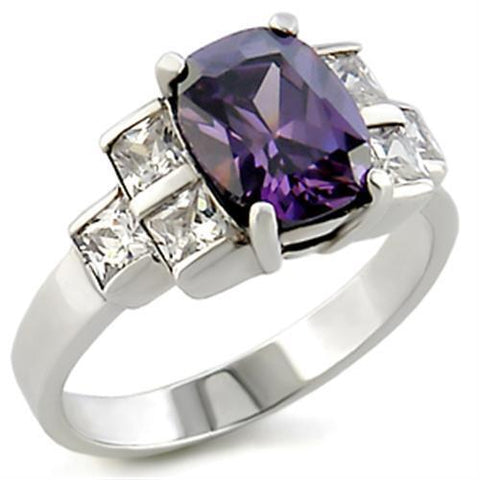 22521 - 925 Sterling Silver Ring High-Polished Women AAA Grade CZ Amethyst