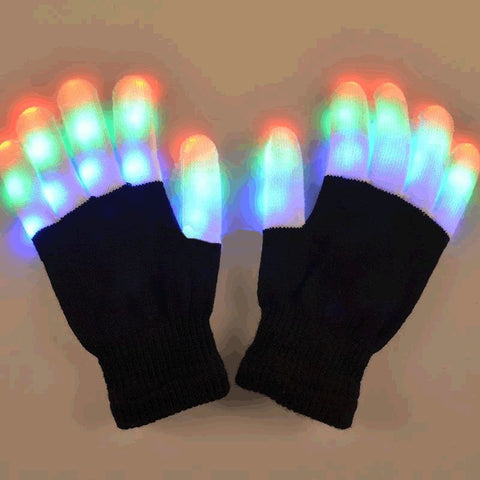 Black and White Gloves with Multicolor LED Fingers