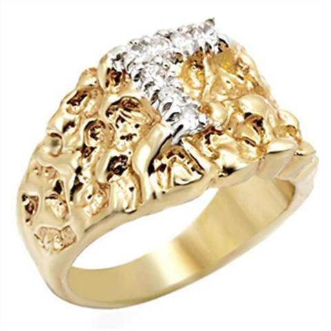 2W044 - Brass Ring Gold+Rhodium Men AAA Grade CZ Clear