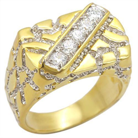 2W050 - Brass Ring Gold+Rhodium Men AAA Grade CZ Clear