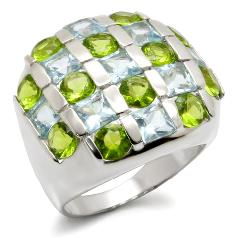 30825 - 925 Sterling Silver Ring High-Polished Women AAA Grade CZ Multi Color