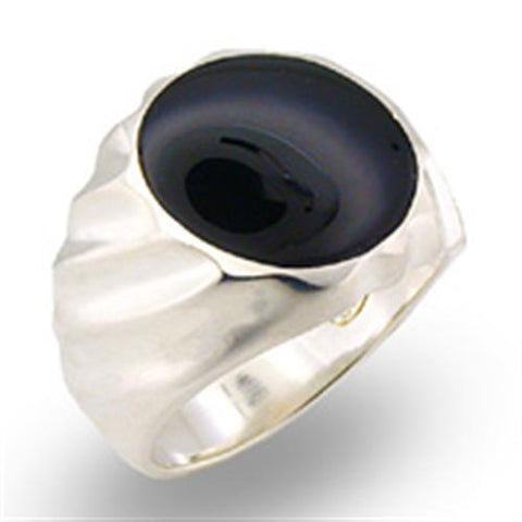 31501 - 925 Sterling Silver Ring High-Polished Men Semi-Precious Jet