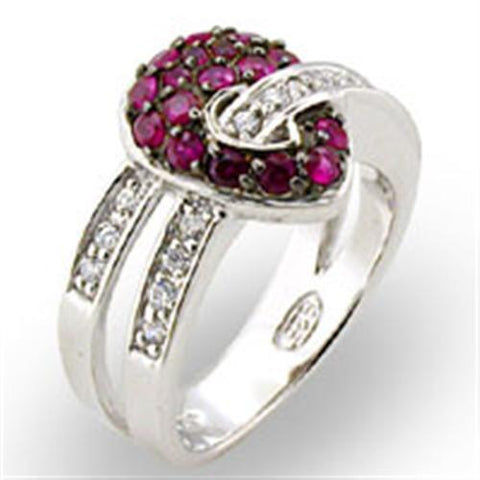 31715 - 925 Sterling Silver Ring Rhodium + Ruthenium Women Synthetic Ruby