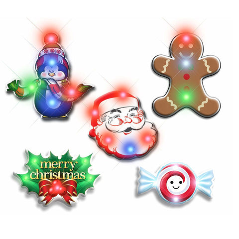Assorted Christmas 2 Flashing Blinky Body Light Lapel Pins Pack of 25