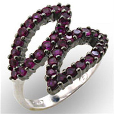 32512 - 925 Sterling Silver Ring Rhodium + Ruthenium Women Synthetic Ruby