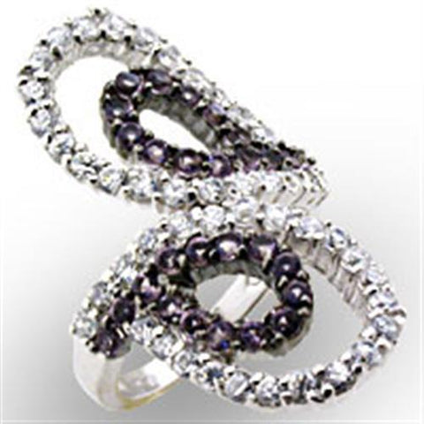 32518 - 925 Sterling Silver Ring High-Polished Women AAA Grade CZ Amethyst