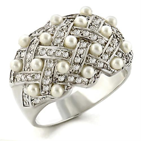 32819 - 925 Sterling Silver Ring High-Polished Women Synthetic White