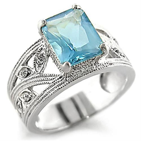 32835 - 925 Sterling Silver Ring High-Polished Women Synthetic Sea Blue