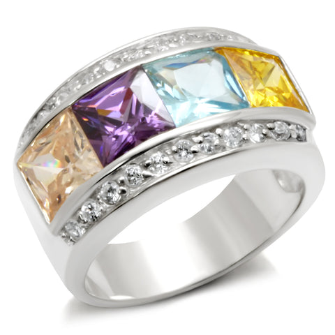 32919 - 925 Sterling Silver Ring High-Polished Women AAA Grade CZ Multi Color