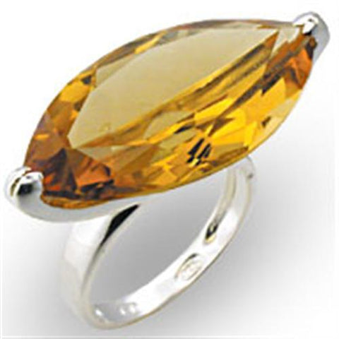 33915 - 925 Sterling Silver Ring High-Polished Women AAA Grade CZ Citrine