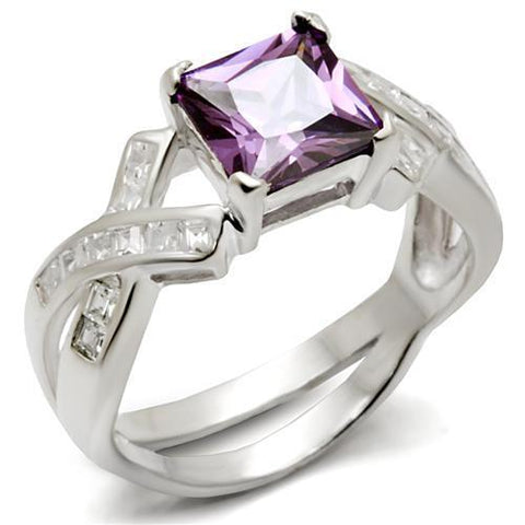 34403 - 925 Sterling Silver Ring High-Polished Women AAA Grade CZ Amethyst