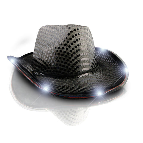 LED Flashing Cowboy Hat with Black Sequins