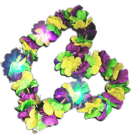 Light Up Hawaiian Flower Lei Necklace Mardi Gras