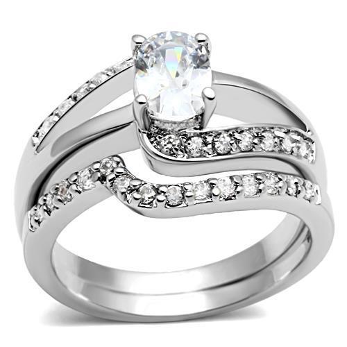3W022 - Brass Ring Rhodium Women AAA Grade CZ Clear