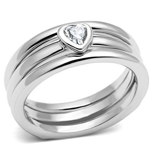3W027 - Brass Ring Rhodium Women AAA Grade CZ Clear