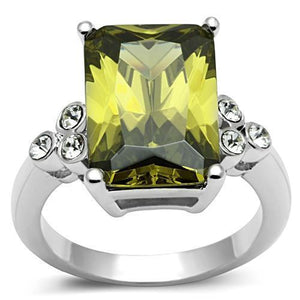 3W029 - Brass Ring Rhodium Women AAA Grade CZ Olivine color