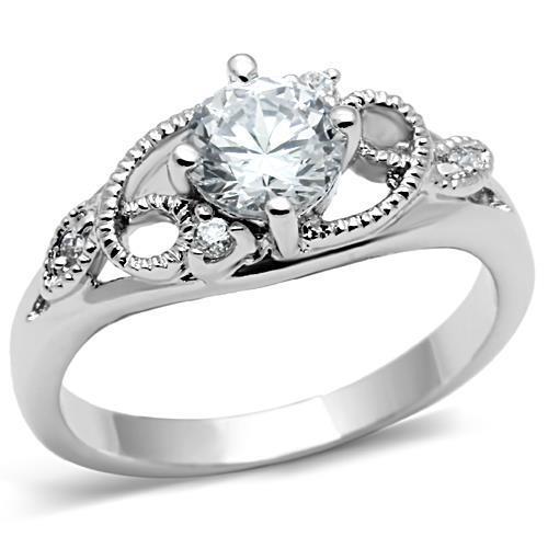 3W034 - Brass Ring Rhodium Women AAA Grade CZ Clear