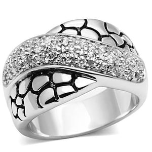 3W037 - Brass Ring Rhodium Women AAA Grade CZ Clear