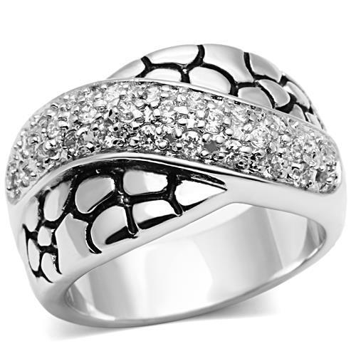 3W037 - Brass Ring Rhodium Women AAA Grade CZ Clear