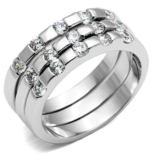 3W038 - Brass Ring Rhodium Women AAA Grade CZ Clear