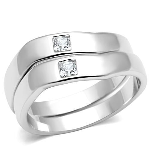 3W039 - Brass Ring Rhodium Women AAA Grade CZ Clear