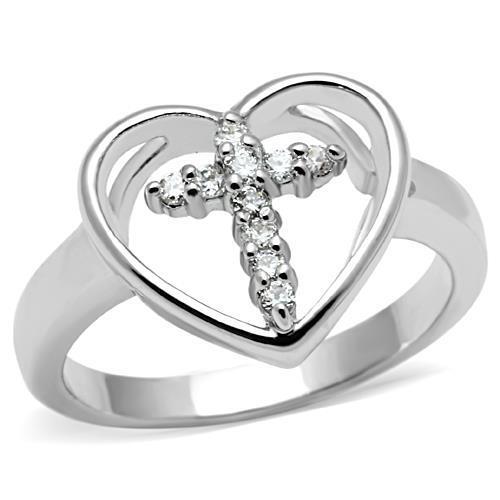 3W046 - Brass Ring Rhodium Women AAA Grade CZ Clear