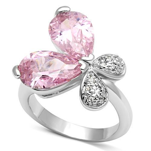 3W051 - Brass Ring Rhodium Women AAA Grade CZ Rose