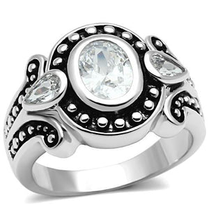 3W056 - Brass Ring Rhodium Women AAA Grade CZ Clear