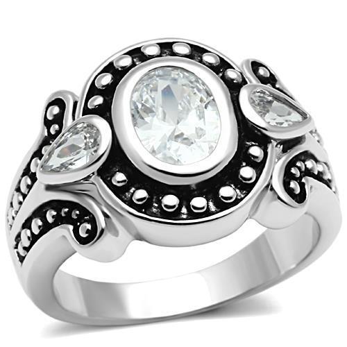 3W056 - Brass Ring Rhodium Women AAA Grade CZ Clear