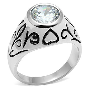 3W057 - Brass Ring Rhodium Women AAA Grade CZ Clear