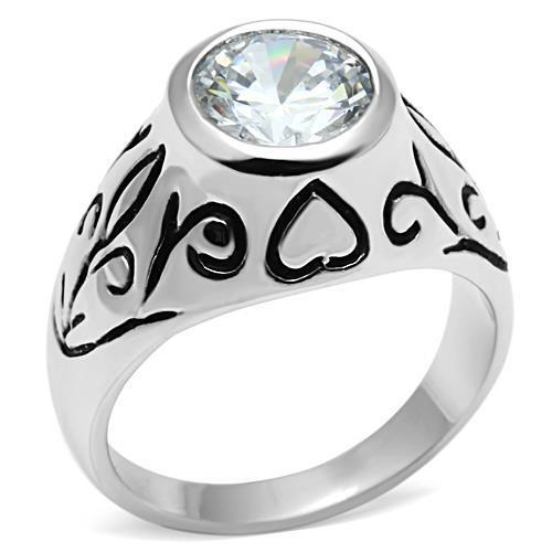 3W057 - Brass Ring Rhodium Women AAA Grade CZ Clear