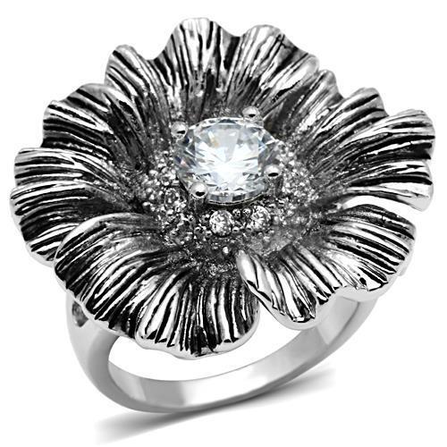 3W060 - Brass Ring Rhodium Women AAA Grade CZ Clear