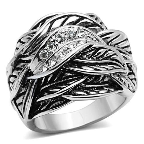 3W063 - Rhodium Brass Ring with Top Grade Crystal  in Clear
