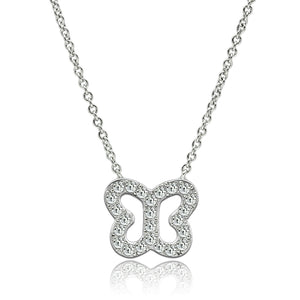 3W078 - Brass Necklace Rhodium Women AAA Grade CZ Clear