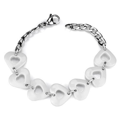 3W1006 - High polished (no plating) Stainless Steel Bracelet with Ceramic  in White