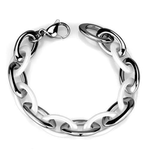 3W1008 - Stainless Steel Bracelet High polished (no plating) Women Ceramic White