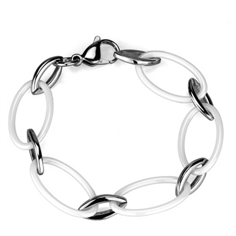 3W1014 - Stainless Steel Bracelet High polished (no plating) Women Ceramic White
