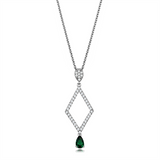 3W1026 - Brass Chain Pendant Rhodium Women Synthetic Emerald