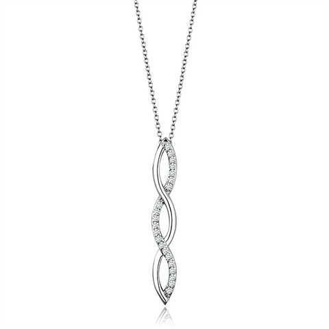 3W1039 - Brass Chain Pendant Rhodium Women AAA Grade CZ Clear
