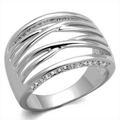 3W1066 - Brass Ring Rhodium Women AAA Grade CZ Clear