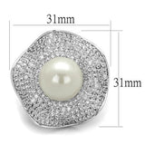 3W1080 - Brass Ring Rhodium Women Synthetic White
